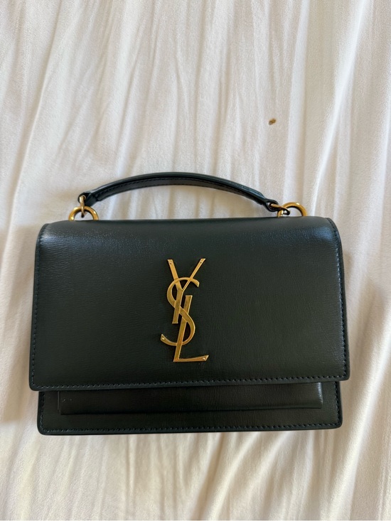 Saint Laurent Handbags - Saint Laurent Green Leather Top-Handle Satchel with Gold YSL Logo